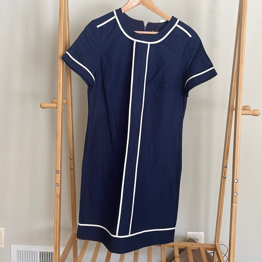 Linen shirt sleeve banana republic blue and white dress